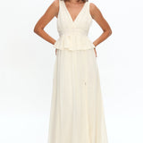 Lusia Peplum Applique Waist Maxi Dress White