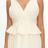 Lusia Peplum Applique Waist Maxi Dress White