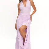 Luella Textured Halter Split Maxi Dress Lilac