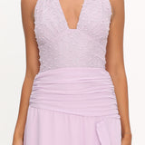 Luella Textured Halter Split Maxi Dress Lilac