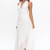 Luella Textured Halter Split Maxi Dress White