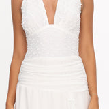 Luella Textured Halter Split Maxi Dress White