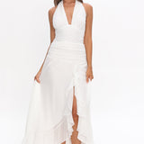 Luella Textured Halter Split Maxi Dress White