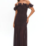 Bluebell Off-Shoulder Ruched Maxi Dress Chocolate