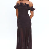 Bluebell Off-Shoulder Ruched Maxi Dress Chocolate