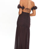 Bluebell Off-Shoulder Ruched Maxi Dress Chocolate