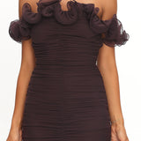 Bluebell Off-Shoulder Ruched Maxi Dress Chocolate
