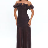 Bluebell Off-Shoulder Ruched Maxi Dress Chocolate
