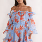Telora Off-Shoulder Ruffle Mini Dress Floral Blue