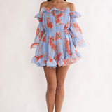 Telora Off-Shoulder Ruffle Mini Dress Floral Blue