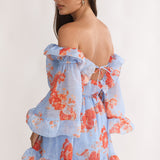 Telora Off-Shoulder Ruffle Mini Dress Floral Blue