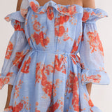 Telora Off-Shoulder Ruffle Mini Dress Floral Blue