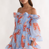 Telora Off-Shoulder Ruffle Mini Dress Floral Blue