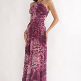 Pirelle Cut-Out Back Maxi Dress Leopard Purple