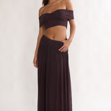 Farela Ruched Waist Maxi Skirt Coffee
