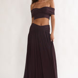 Farela Ruched Waist Maxi Skirt Coffee
