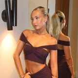 Farela Off-Shoulder Crop Top Coffee