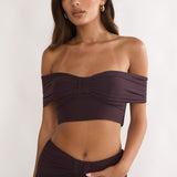Farela Off-Shoulder Crop Top Coffee