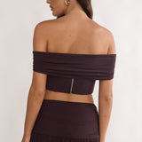Farela Off-Shoulder Crop Top Coffee