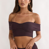Farela Off-Shoulder Crop Top Coffee
