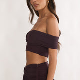 Farela Off-Shoulder Crop Top Coffee