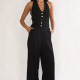 Ambrin Halterneck Button Jumpsuit Black