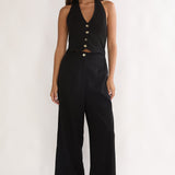 Ambrin Halterneck Button Jumpsuit Black