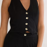 Ambrin Halterneck Button Jumpsuit Black