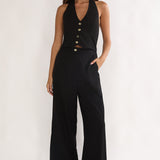 Ambrin Halterneck Button Jumpsuit Black