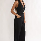 Ambrin Halterneck Button Jumpsuit Black