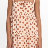 Lyndara Frill Trim Mini Dress Polka Dot Cream