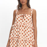 Lyndara Frill Trim Mini Dress Polka Dot Cream