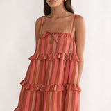 Lyndara Frill Trim Mini Dress Stripe Peach
