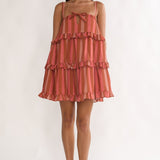 Lyndara Frill Trim Mini Dress Stripe Peach