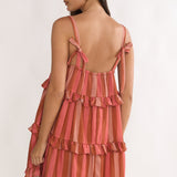 Lyndara Frill Trim Mini Dress Stripe Peach