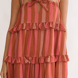 Lyndara Frill Trim Mini Dress Stripe Peach