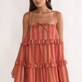 Lyndara Frill Trim Mini Dress Stripe Peach
