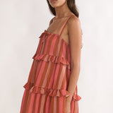 Lyndara Frill Trim Mini Dress Stripe Peach