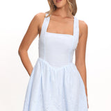 Aveline Eyelet Lace-Up Back Mini Dress Blue