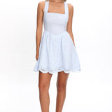 Aveline Eyelet Lace-Up Back Mini Dress Blue
