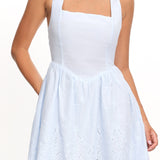 Aveline Eyelet Lace-Up Back Mini Dress Blue