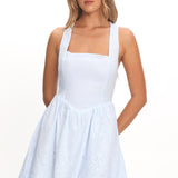 Aveline Eyelet Lace-Up Back Mini Dress Blue