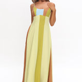 Nolan Princess Seam Maxi Dress Stripe Green