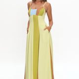 Nolan Princess Seam Maxi Dress Stripe Green