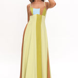 Nolan Princess Seam Maxi Dress Stripe Green