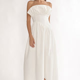 Ilianah Frill Bust Asymmetric Hem Maxi Dress Off White