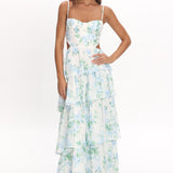 Vianne Tiered Cut-Out Maxi Dress Floral Blue