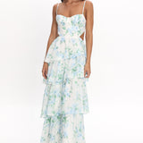 Vianne Tiered Cut-Out Maxi Dress Floral Blue