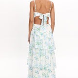 Vianne Tiered Cut-Out Maxi Dress Floral Blue