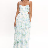 Vianne Tiered Cut-Out Maxi Dress Floral Blue